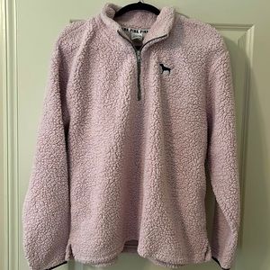PINK Victorias Secret Light Pink Sherpa Quarter Zip Pullover Jacket